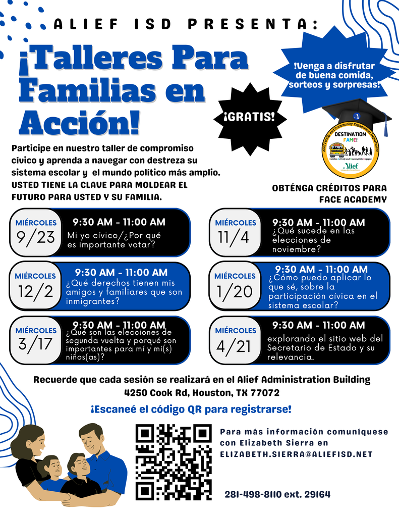 Families in action workshop flyer in spanish