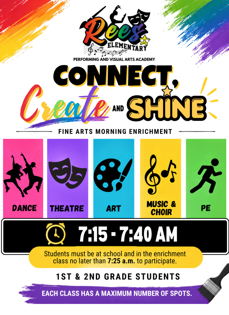 Create Connect Shine begins Mon. Sept 14 for 1st and 2nd Grade students 