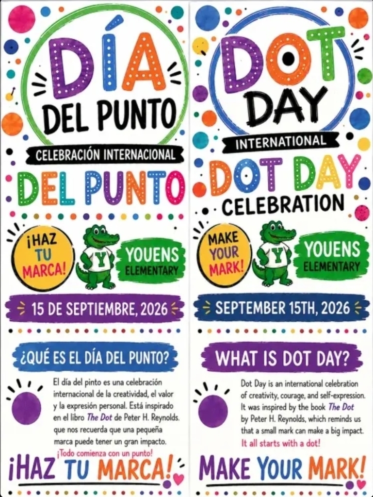 Dots flyer with a gator to celebrate dot day