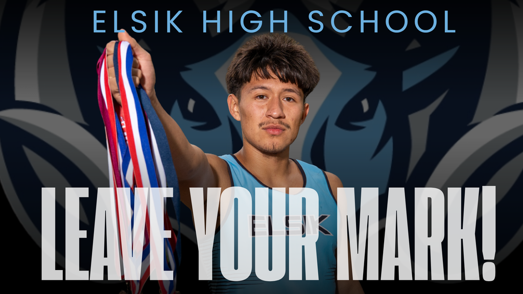 A man holds medals with a blue face mask and blue shirt. The text "LEAVE YOUR MARK!" is displayed.