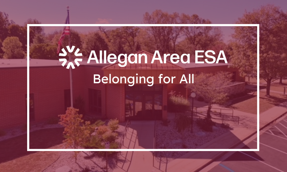 logo and "Belonging for All" placed over image of ESC building