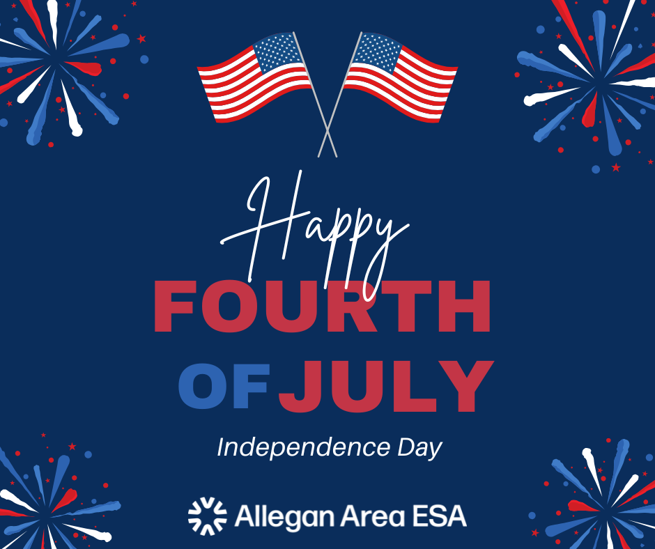 Fireworks and american flags. Happy fourth of july