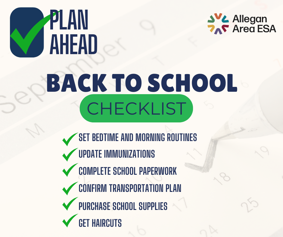 Plan Ahead with check mark. Back to school checklist