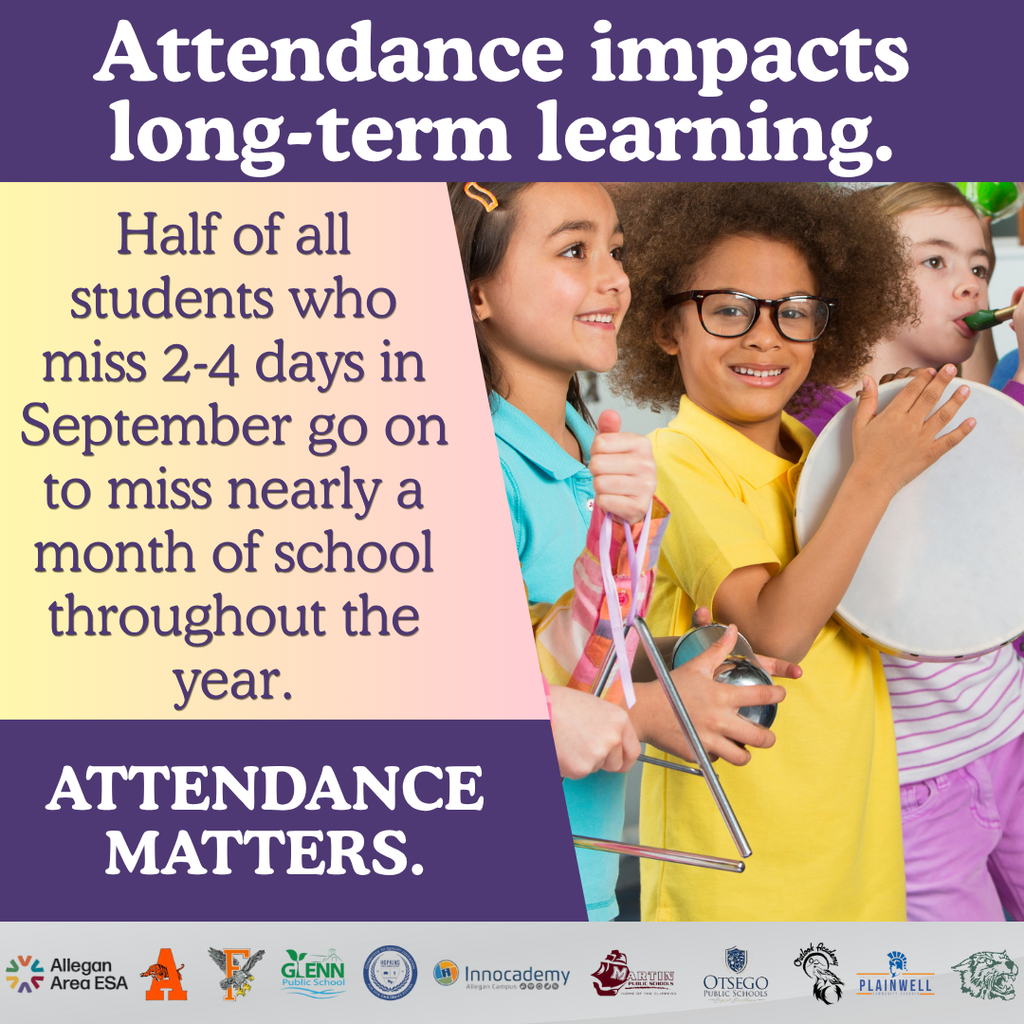 Attendance impacts long-term learning. Student holding a drum