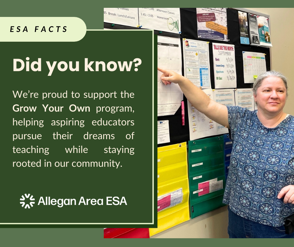 We’re proud to support the Grow Your Own program, helping aspiring educators pursue their dreams of teaching while staying rooted in our community. By developing talent right here at home, we’re building a stronger pipeline of passionate, local educators for tomorrow’s classrooms. 💙  #GrowYourOwn #FutureEducators #AlleganAreaESA