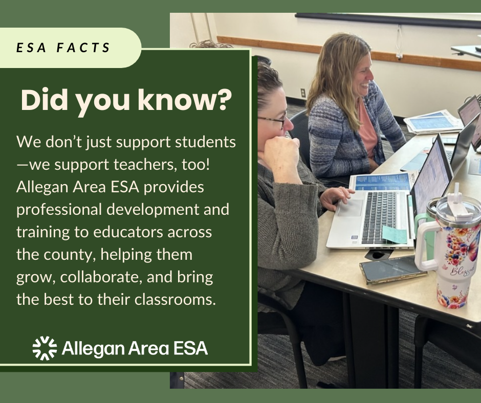 📚 Did You Know? We don’t just support students—we support teachers, too! Allegan Area ESA provides professional development and training to educators across the county, helping them grow, collaborate, and bring the best to their classrooms. #DidYouKnow #TeacherSupport #AlleganAreaESA