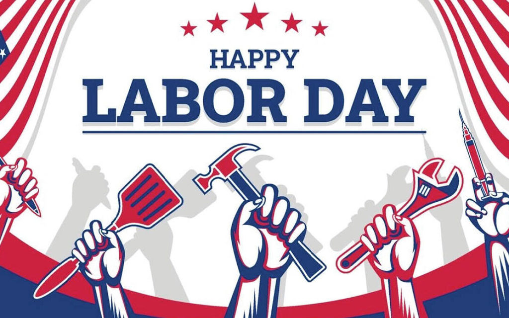 picture of working hands that has the text, "happy labor day" above them