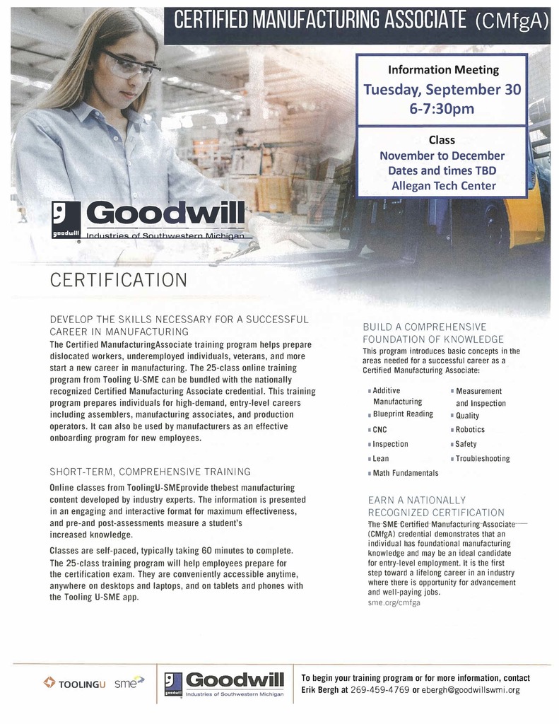 Machining flyer for Fall through Goodwill