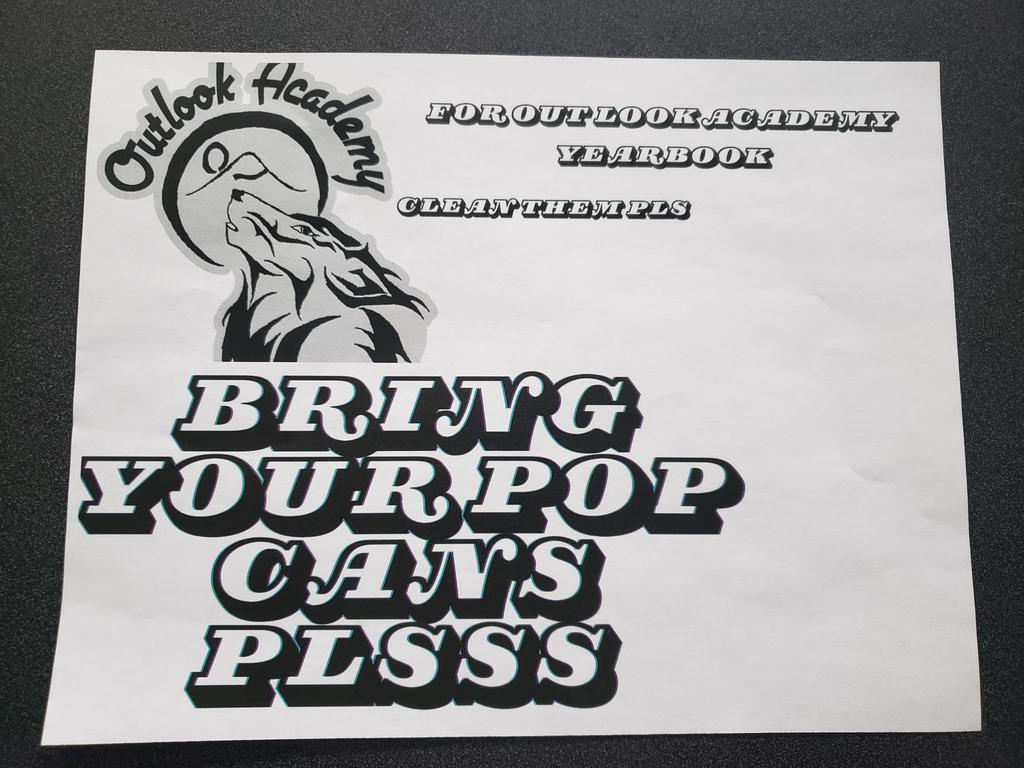 A picture talking about this year's pop can drive for the students Yearbook