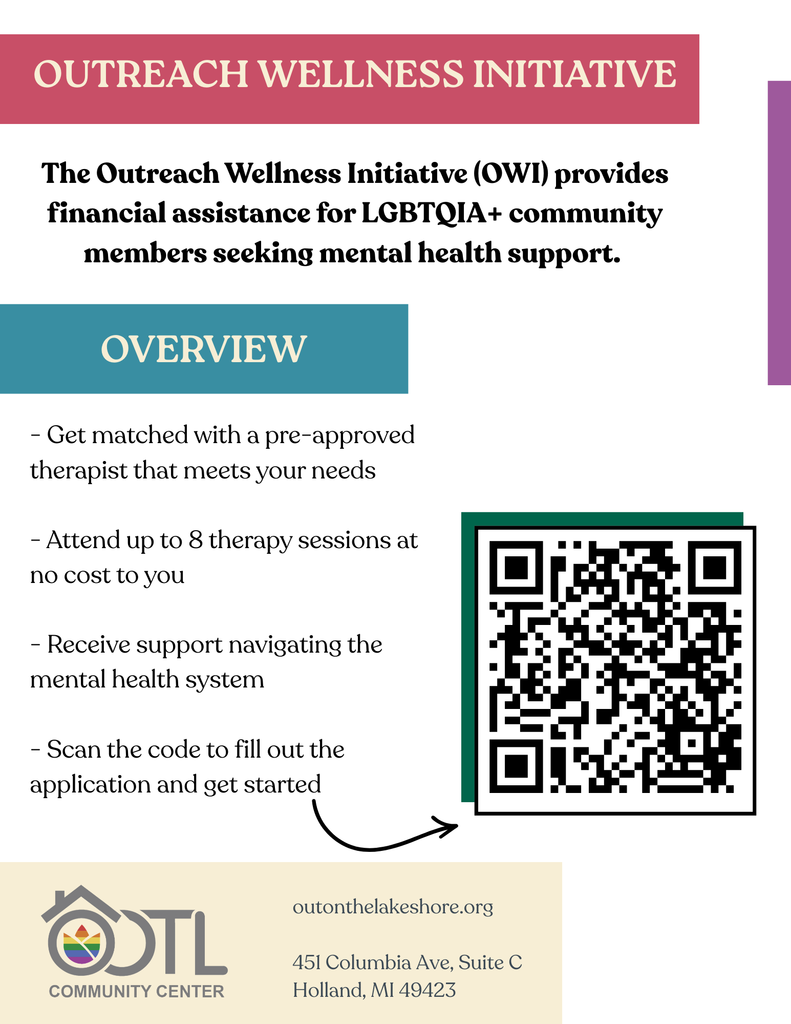 Outreach wellness initiative for LGBTQIA+ Mental health support poster