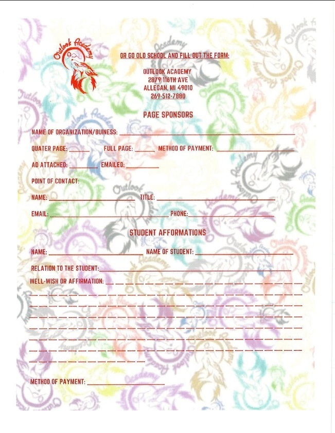 A donation form for yearbook.