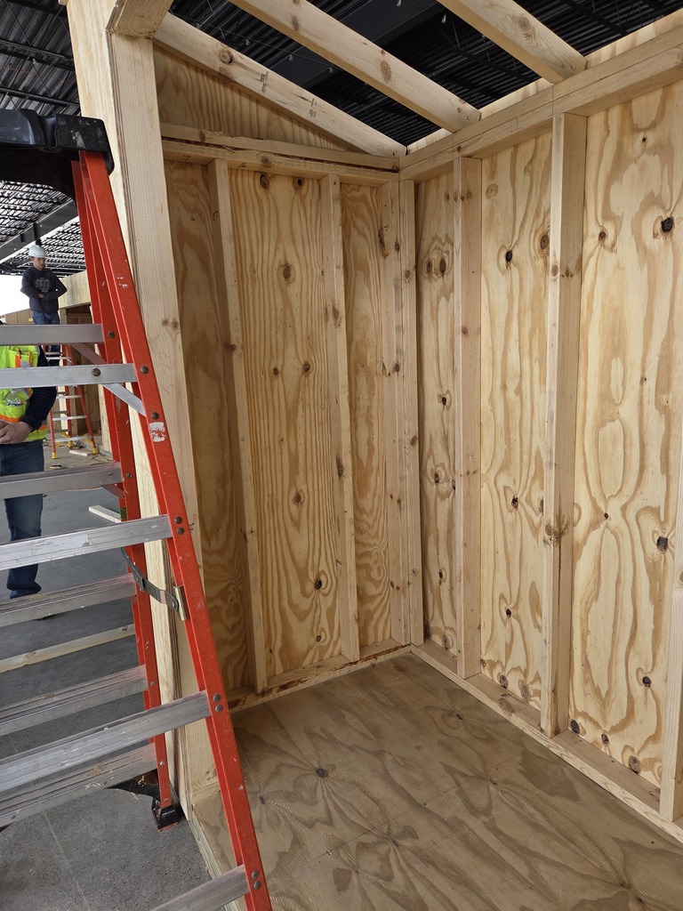 Photo of the inside of the shed as it was being built