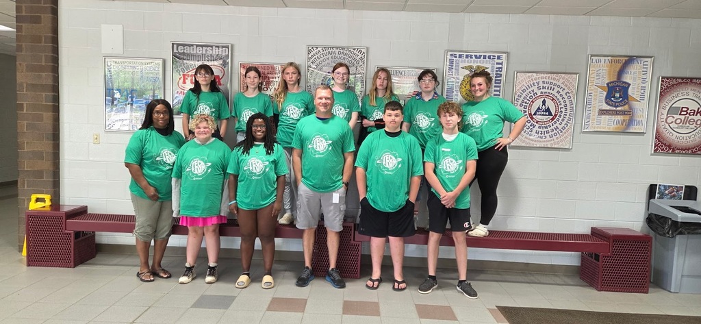 Last Day of Tech Camp - Instructors, volunteers, and campers all gathered for a picture in their green Tech Camp shirts