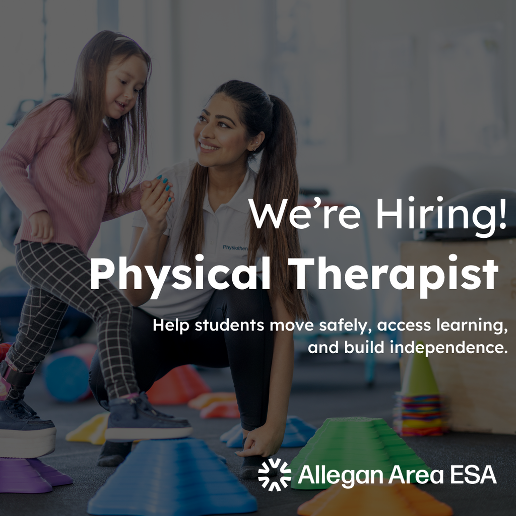 text reads We're Hiring! Physical Therapist. Help students move safely, access learning, and build independence. 