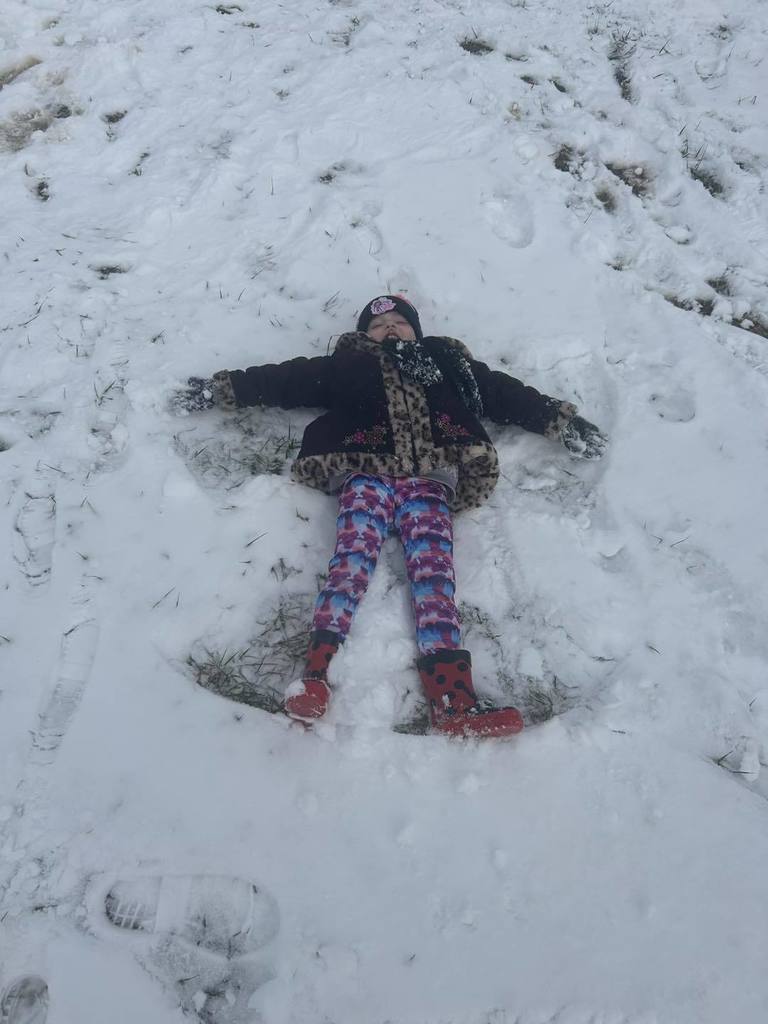 students playing in the snow