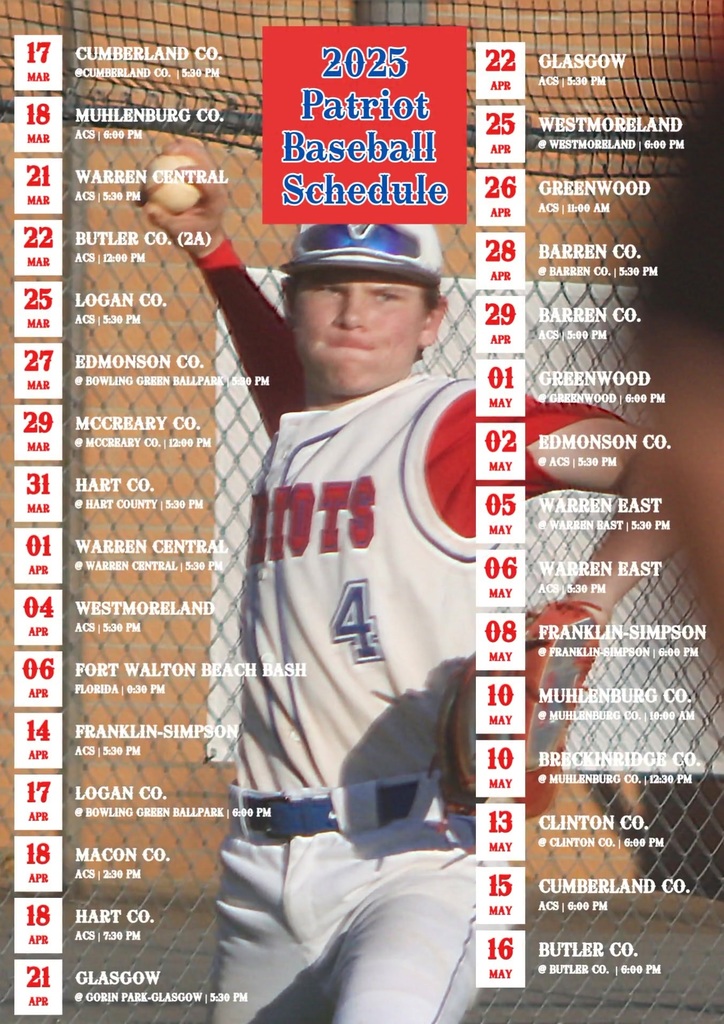 ACS Baseball Schedule