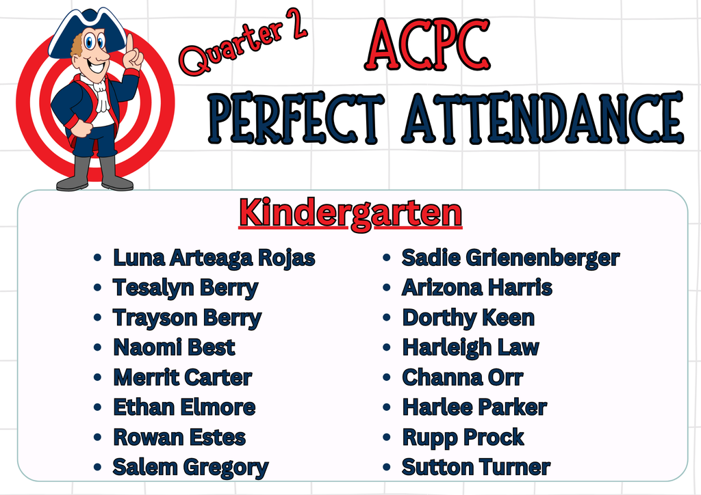 Kindergarten Perfect Attendance Q2