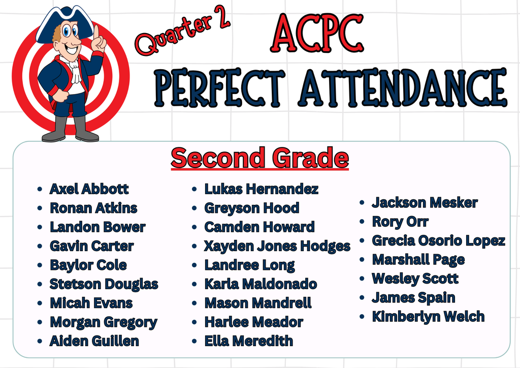 Second Grade Perfect Attendance Q2