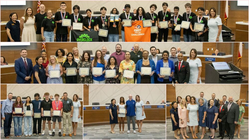 The Allen ISD Board of Trustees recently recognized students, staff and community members at their Board meeting held on May 26, 2026. Honorees included state-qualifying student-athletes, an award-winning robotics team, community members who completed the district’s Leadership Academy, and Superintendent Dr. Robin Bullock, who is retiring after 31 years in public education.