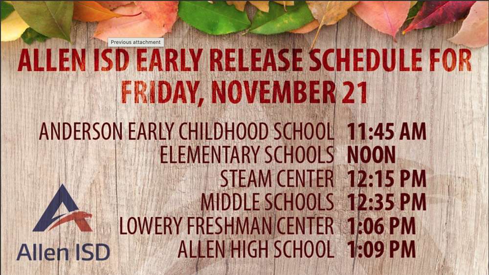 Early Release Schedule