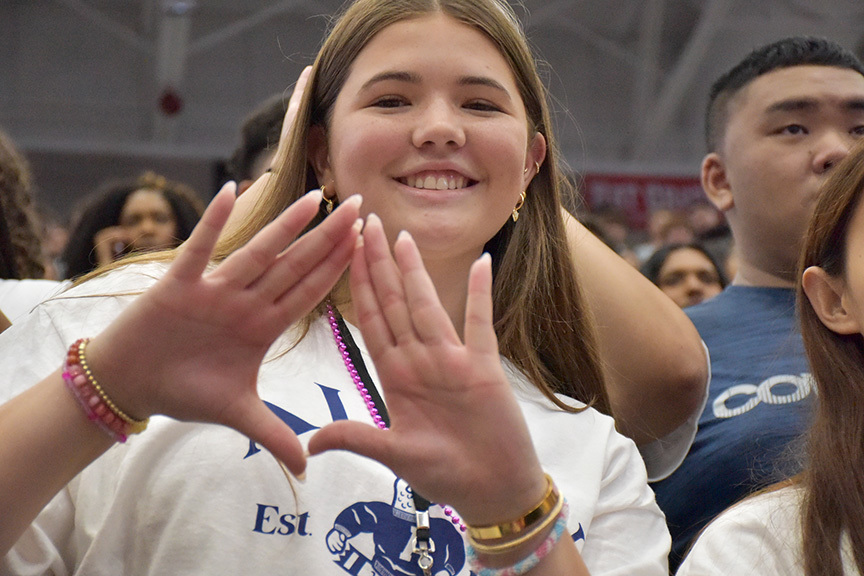 AHS student at Back to School bash pep rally