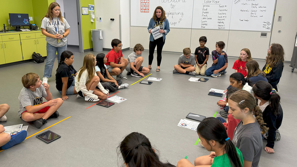 Allen ISD 6th graders use a Foundation for Allen Schools grant to create Earth Art at the STEAM Center, blending art and science.