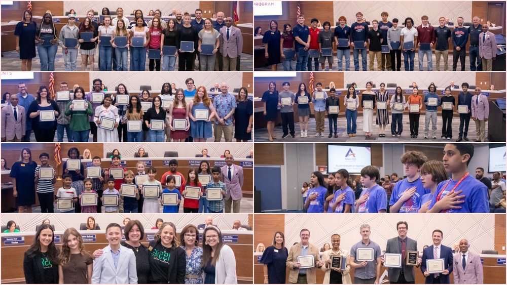 The Allen ISD Board of Trustees recently recognized students and staff at their March 2026 Board meeting. Honorees included state champion athletic teams, science fair winners from elementary and secondary levels, award-winning student filmmakers, and outstanding communications professionals.