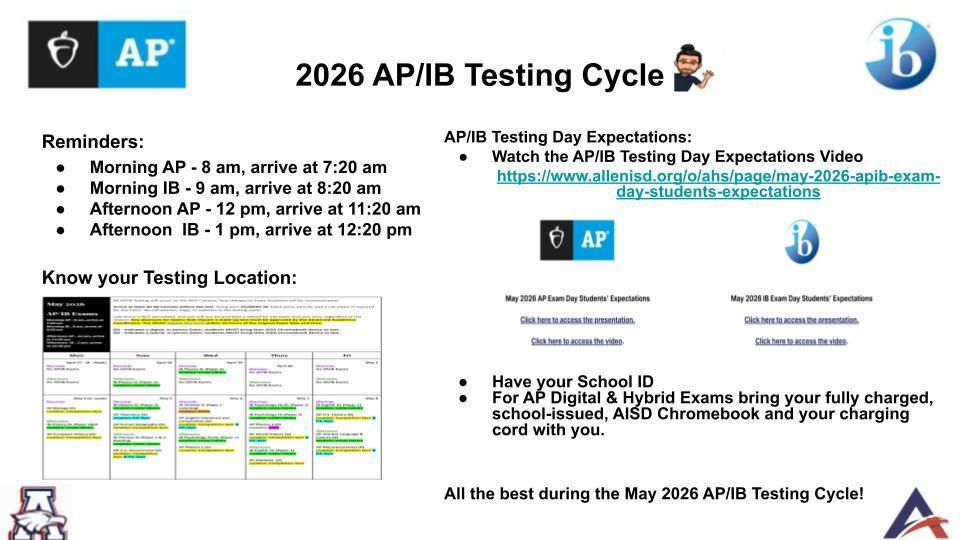 AP/IB Testing Reminders