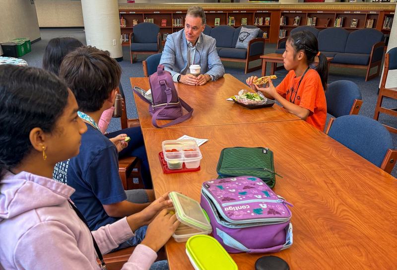 Author W. Bruce Cameron visited multiple schools, engaging students with stories, discussion, and insights into writing, imagination, and his new book, Stella: Ranch Patrol.