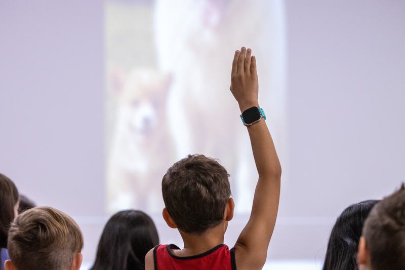 Author W. Bruce Cameron visited multiple schools, engaging students with stories, discussion, and insights into writing, imagination, and his new book, Stella: Ranch Patrol.
