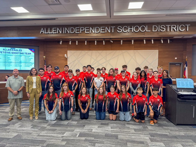 Allen ISD Board of Trustees recognized student champions, award-winning teacher Jason Anderson, $150K in school grants, and PTA excellence.