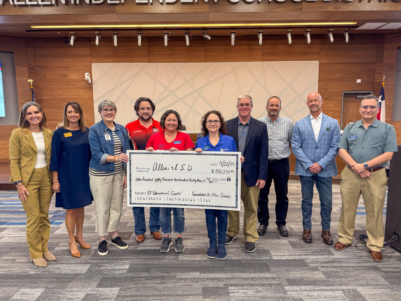 Allen ISD Board of Trustees recognized student champions, award-winning teacher Jason Anderson, $150K in school grants, and PTA excellence.