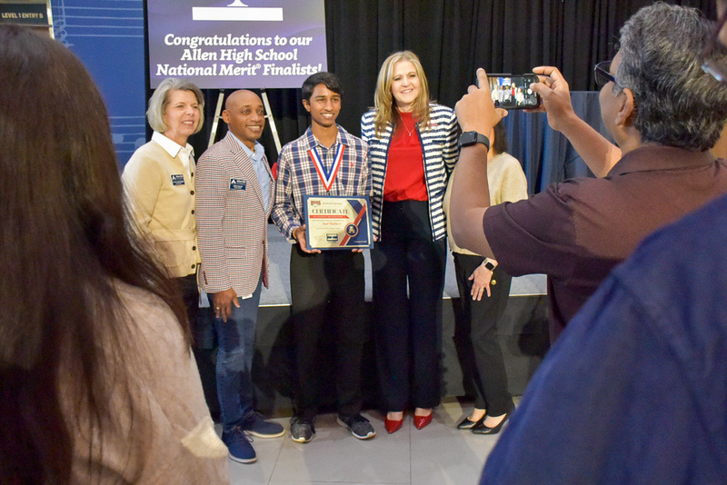 Finalist with Trustees and Principal for photo by family member