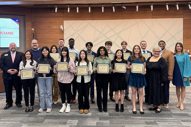 Allen ISD Fine Arts state honorees with administrators and trustee