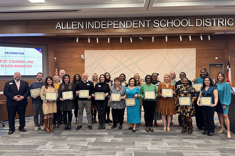 Allen ISD CREST award winners with trustee and superintendent