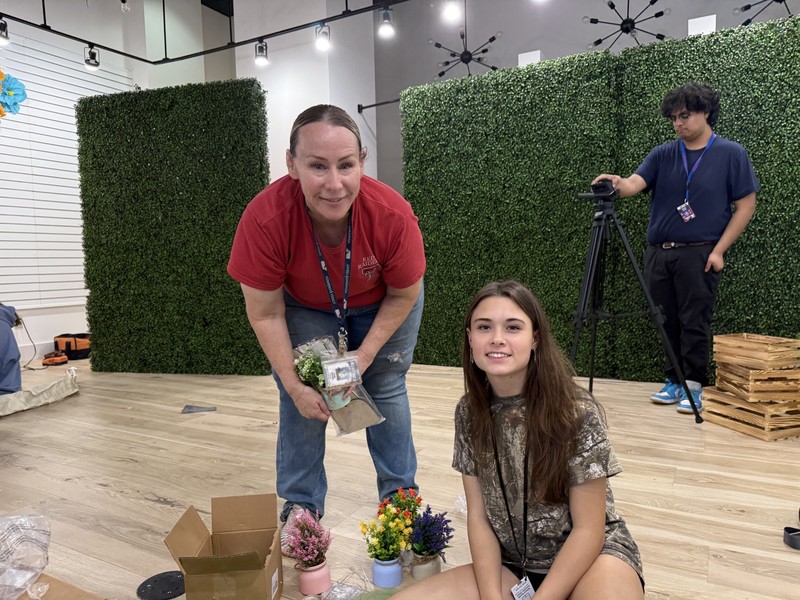AHS CTE students work on Watters Creek Easter Bunny display