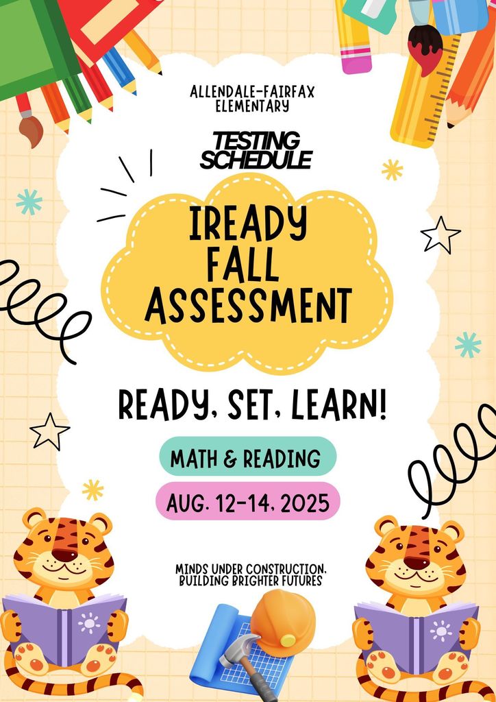 iready testing flyer - reading and math on August 12-14 