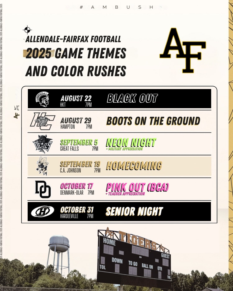  allendale fairfax 2025 themed home games and color rushes