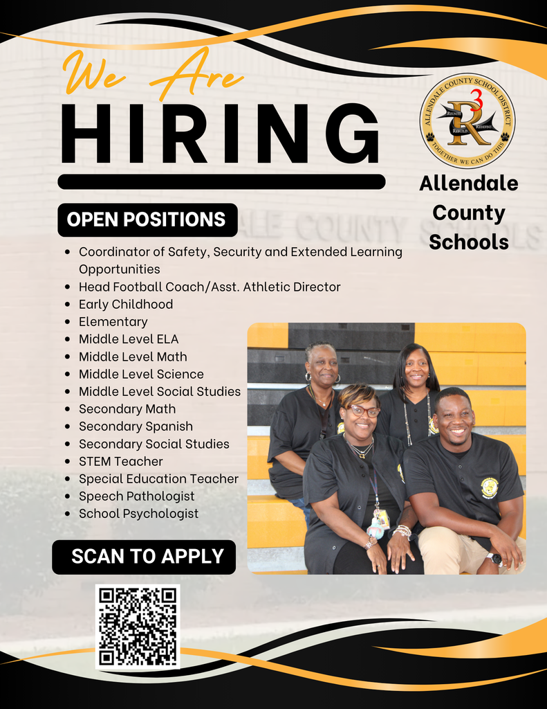 We Are HIRING OPEN POSITIONS • Coordinator of Safety, Security and Extended Learning Opportunities • Head Football Coach/Asst. Athletic Director • Early Childhood • Elementary • Middle Level ELA • Middle Level Math • Middle Level Science • Middle Level Social Studies • Secondary Math • Secondary Spanish • Secondary Social Studies • STEM Teacher • Special Education Teacher • Speech Pathologist • School Psychologist SCAN TO APPLY