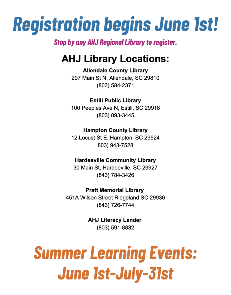 registration begins june 1st ahj library locations summer learning events june 1-july 31st
