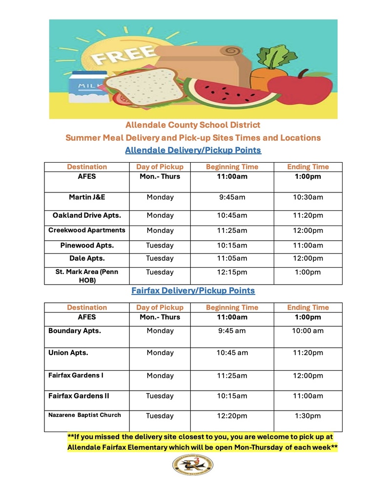 allendale county school district summer meal delievery