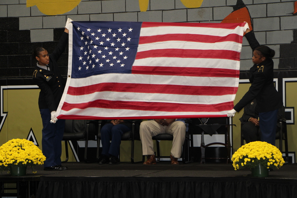 JROTC students with flag