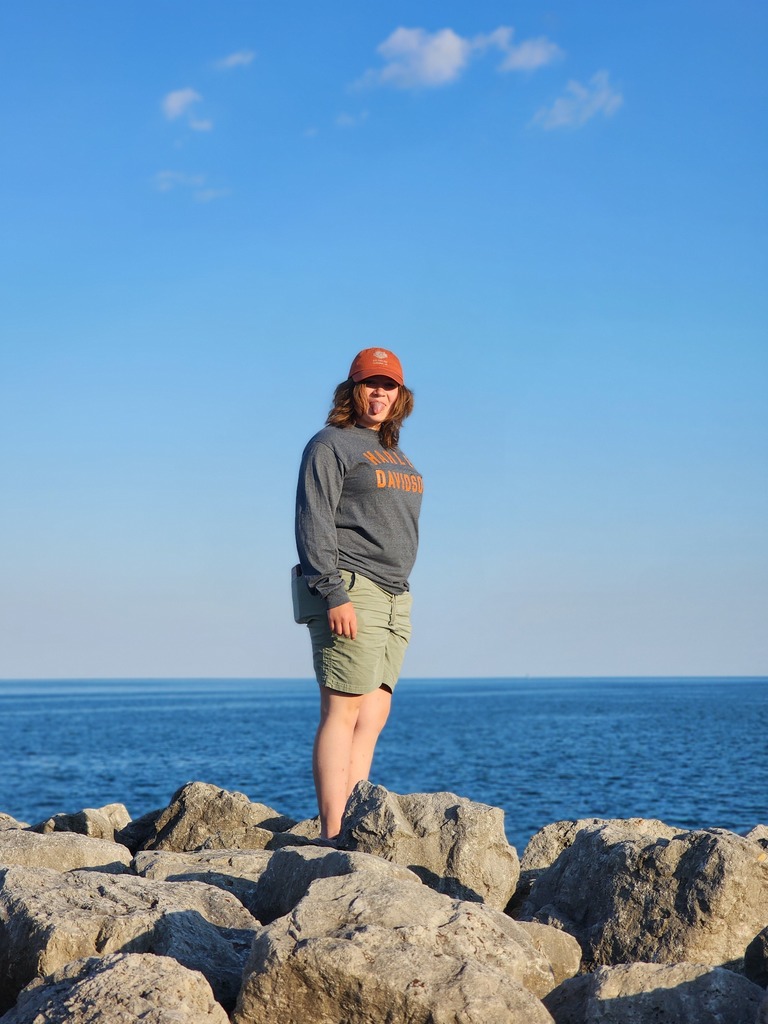 Aubree overlooking lake michigan