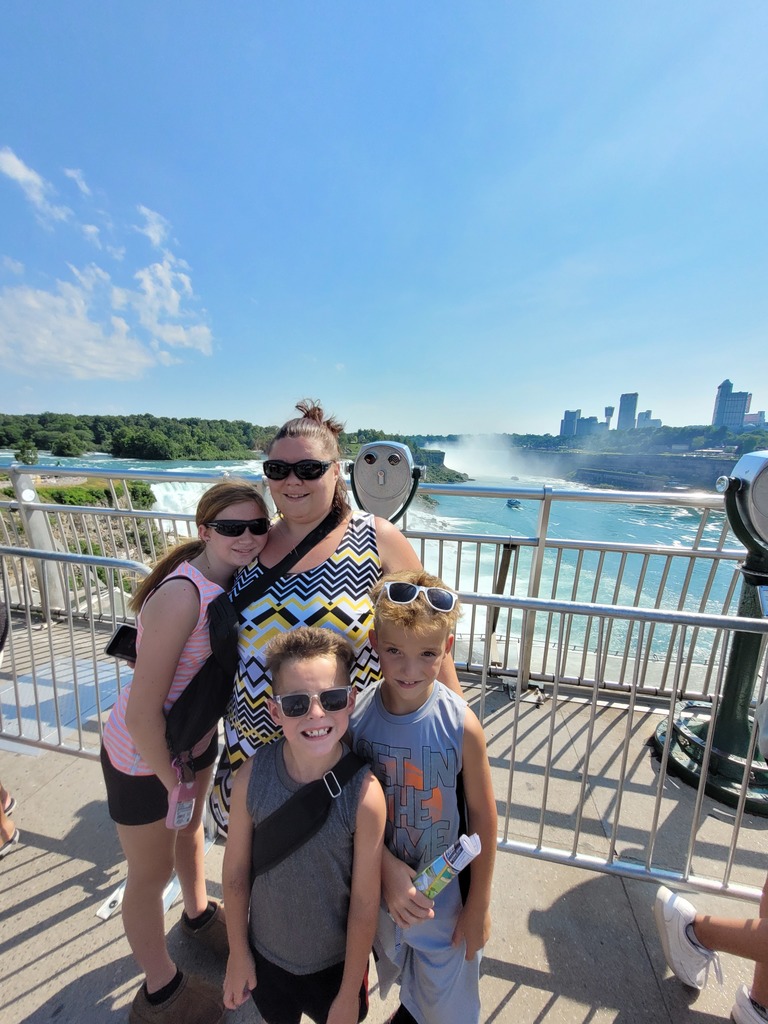 Ella, Aiden and Mason in front of the falls