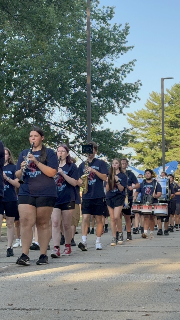 The band marching to the performance