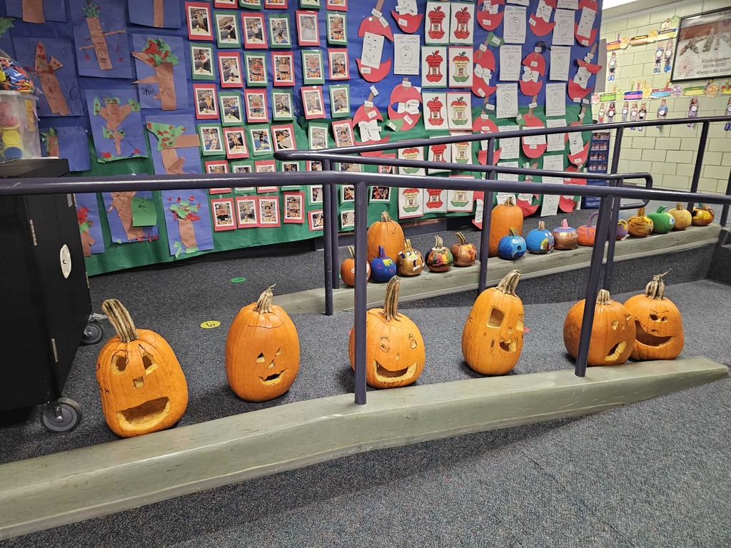 Carved pumpkins outside the classroom