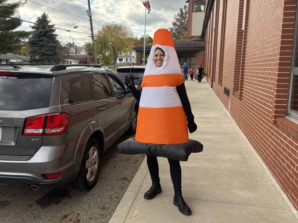 Mindy Wolford dressed as a traffic cone