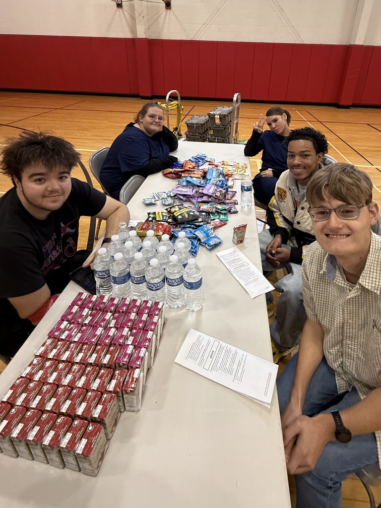 Students at the snack table