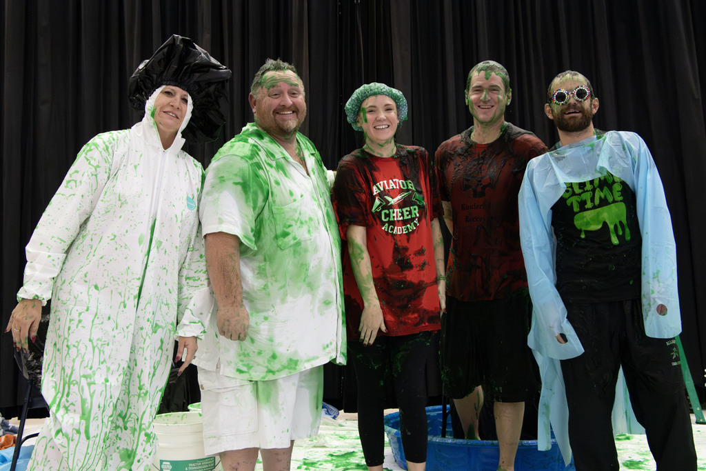 Picture of the 5 staff members after they were slimed
