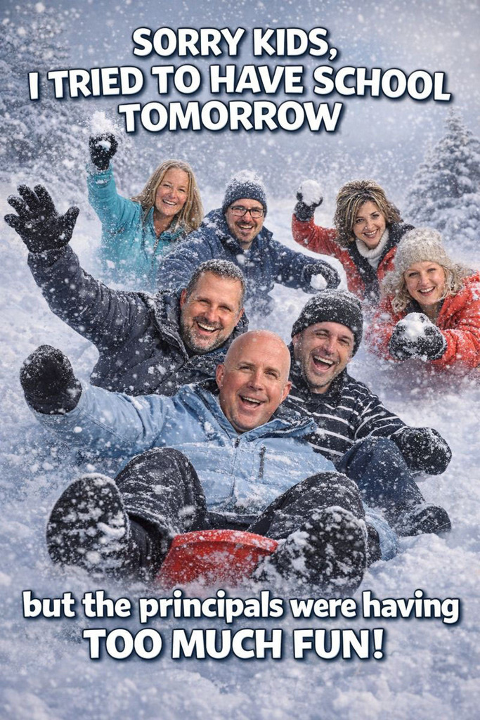 Funny picture of the principals and Mr. Gress playing in the snow.